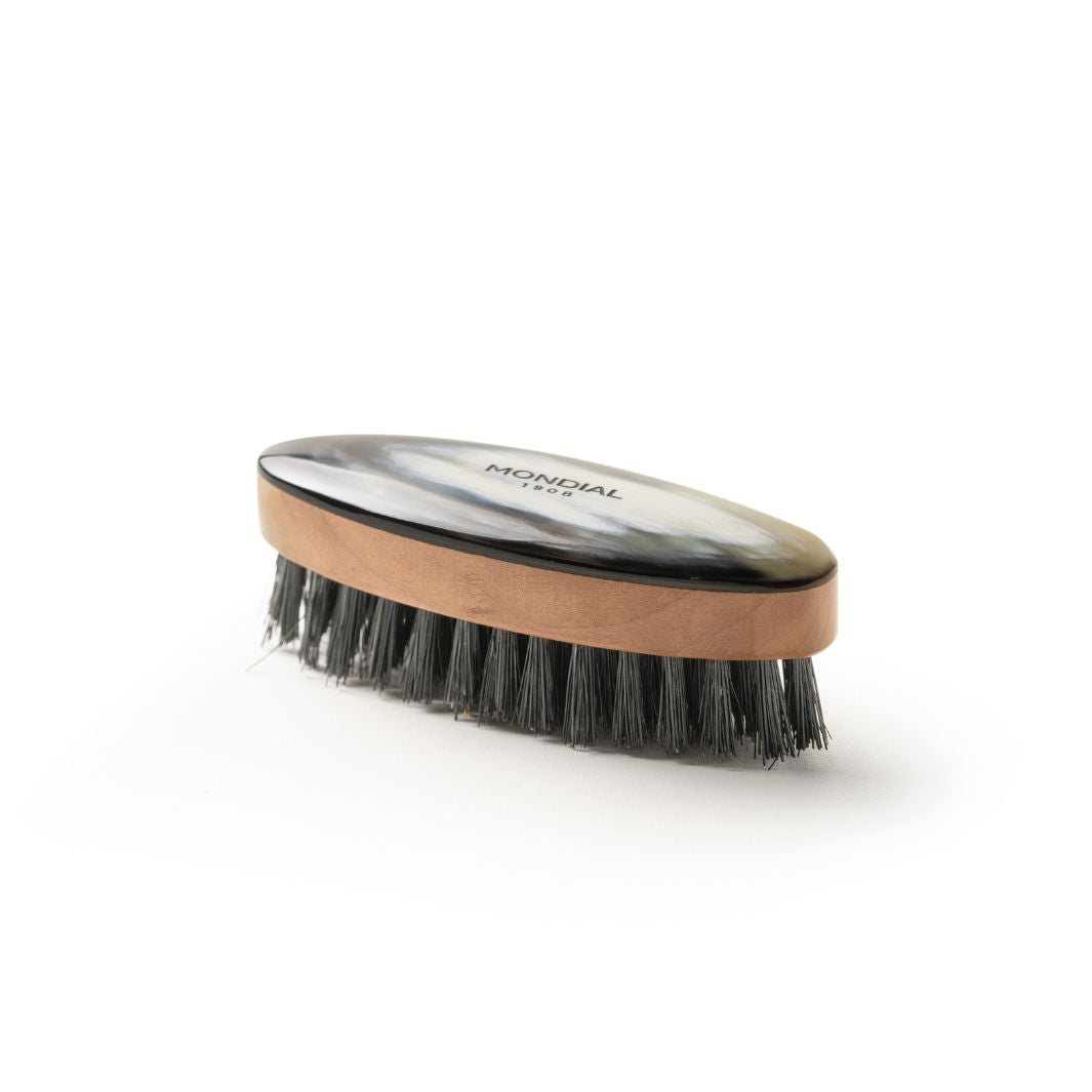 Oval Natural Horn Beard Brush with Black Bristle: 80mm