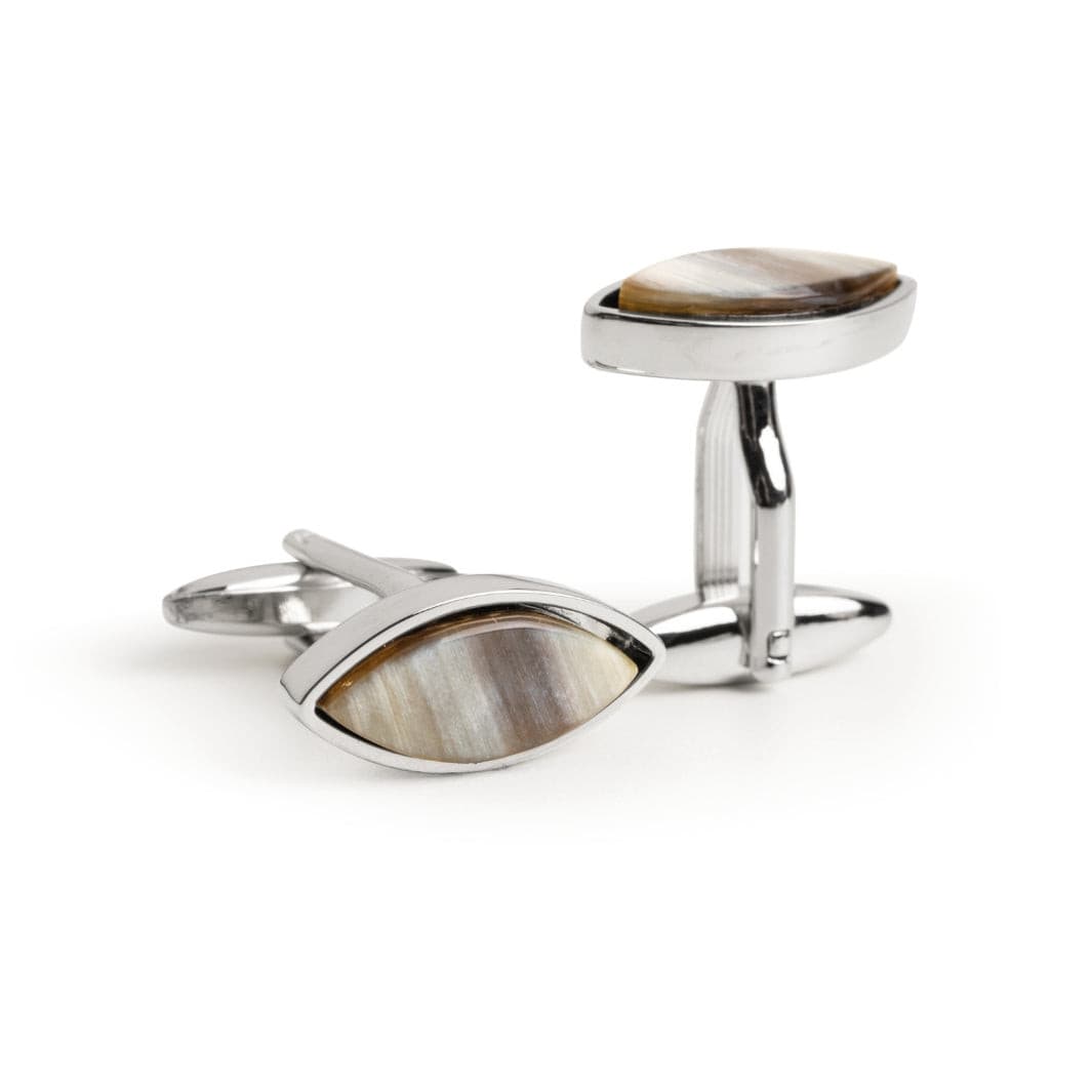 Marquise Cufflinks in Silver with Natural Horn Inlay.