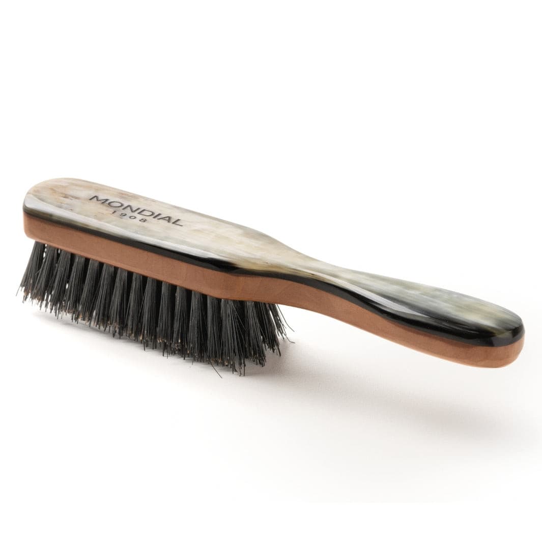 Pocket Hair Brush with Natural Horn Handle & Black Bristle: 155mm.
