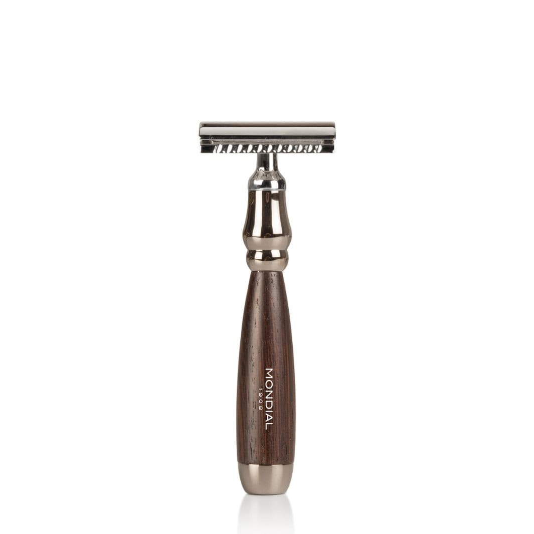 Prestige Safety Razor with Handle in Wengé Wood.