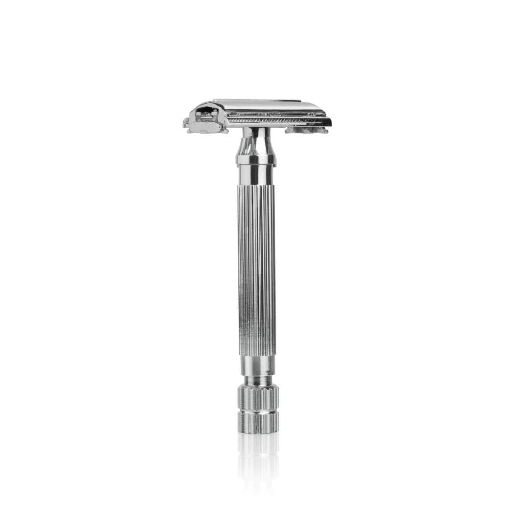 Double Edge Butterfly Safety Razor with Ridged Handle.