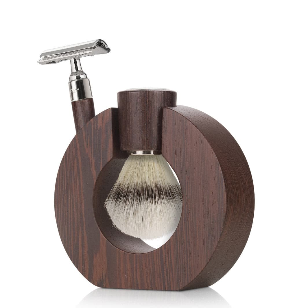 Sphaera Wengé Wood Shaving Set with Silvertip Brush & Safety Razor.