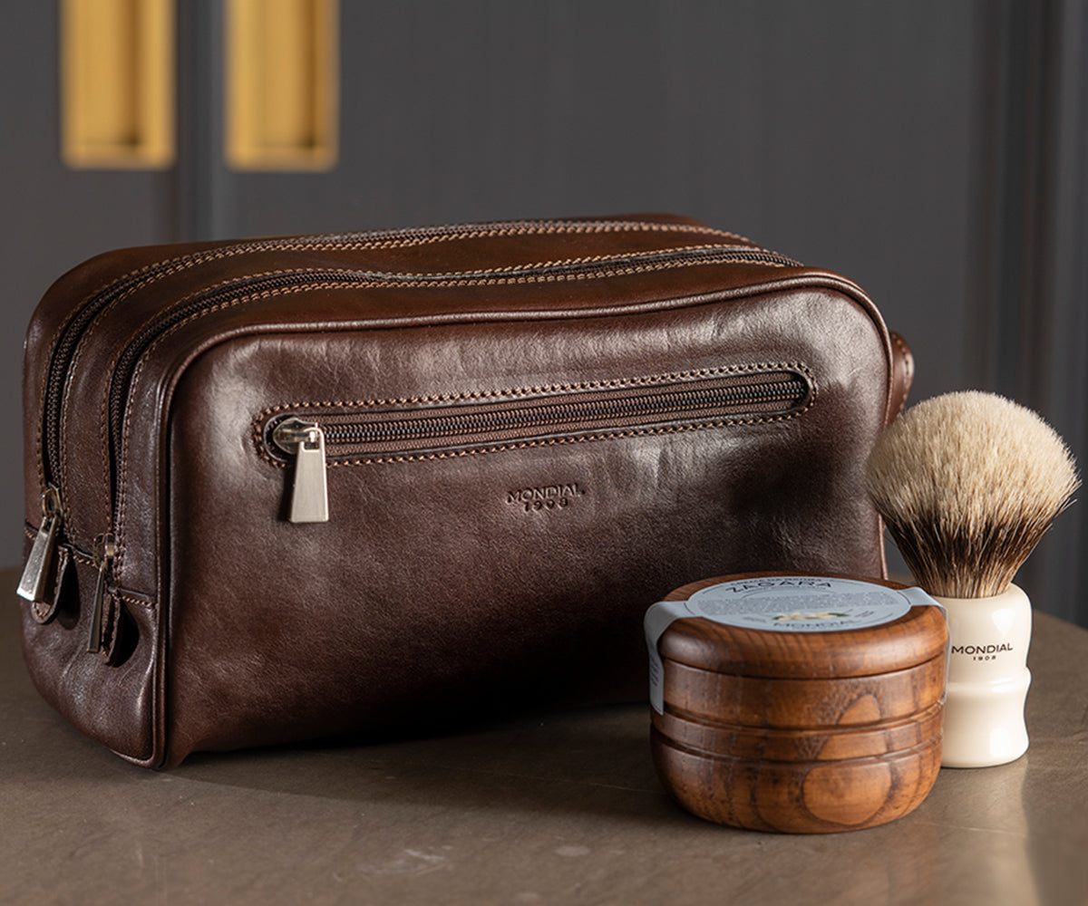 Beard & Moustache in Shaving Leather 1908 EU – Travel Mondial 3-Piece Tuscan Grooming Set