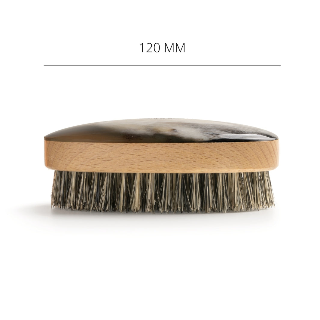 Oval Natural Horn Beard Brush with Black Bristle: 120mm