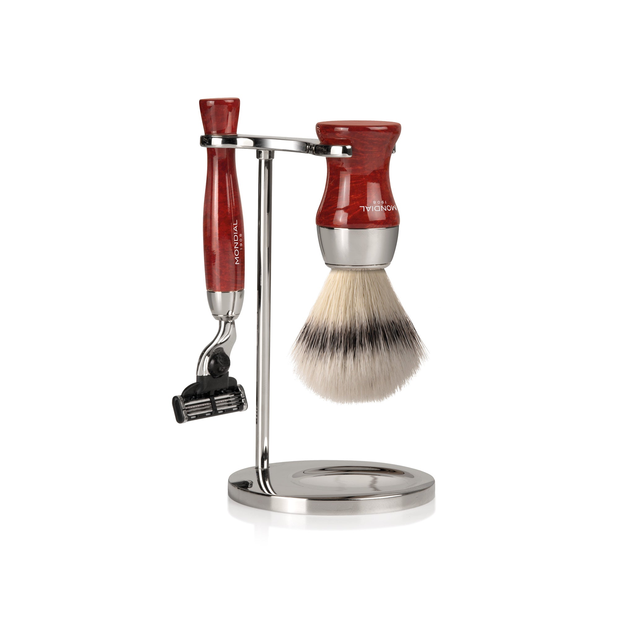 Heritage Radica Shaving Set: Chrome Stand + Brush + Cartridge Razor