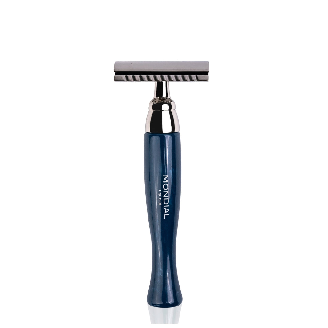 Heritage Safety Razor with Handle in Axolute Blue Resin
