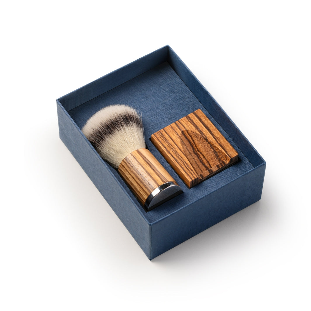 Mythos Zebrano Wood Shaving Set with EcoSilvertip Brush and Stand