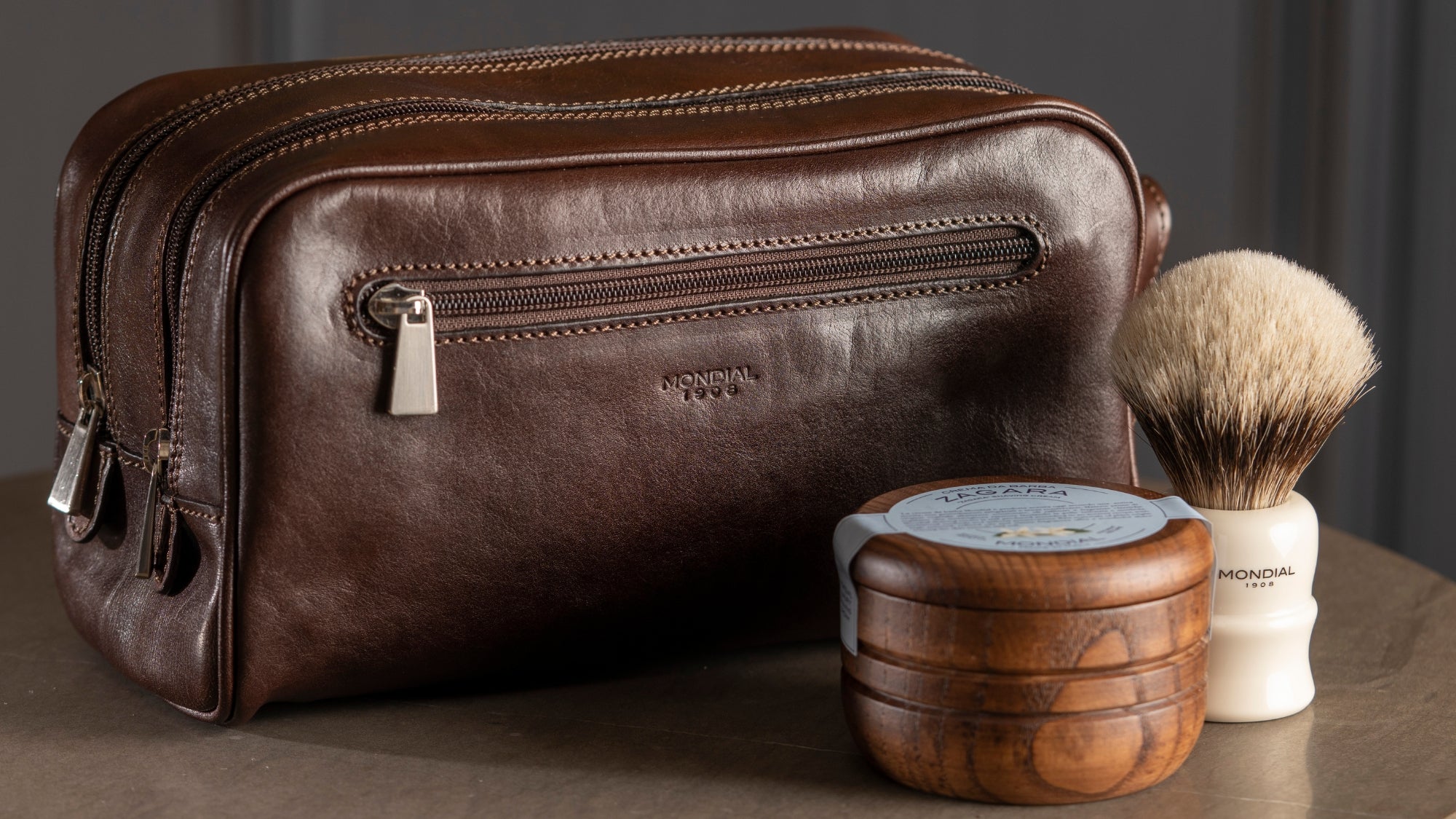 Shaving Travel Set with Brush Razor in Tuscan Leather Case