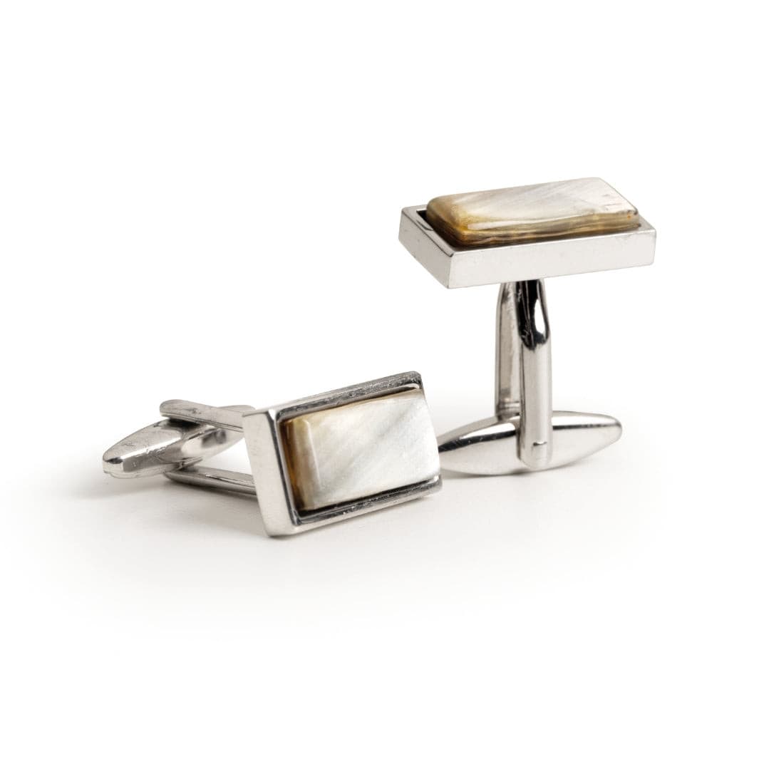 Rectangle Cufflinks in Silver with Natural Horn Inlay.