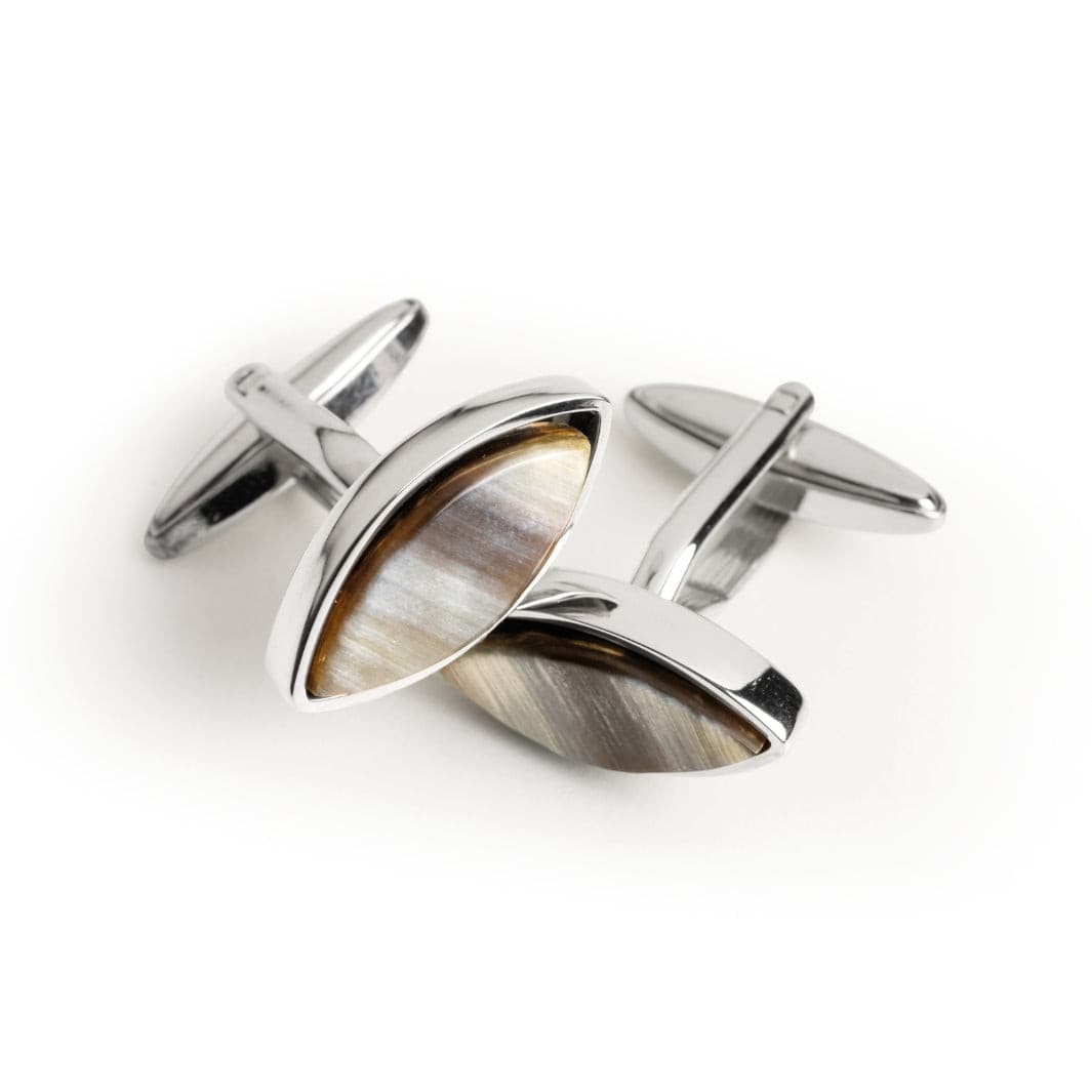 Marquise Cufflinks in Silver with Natural Horn Inlay.