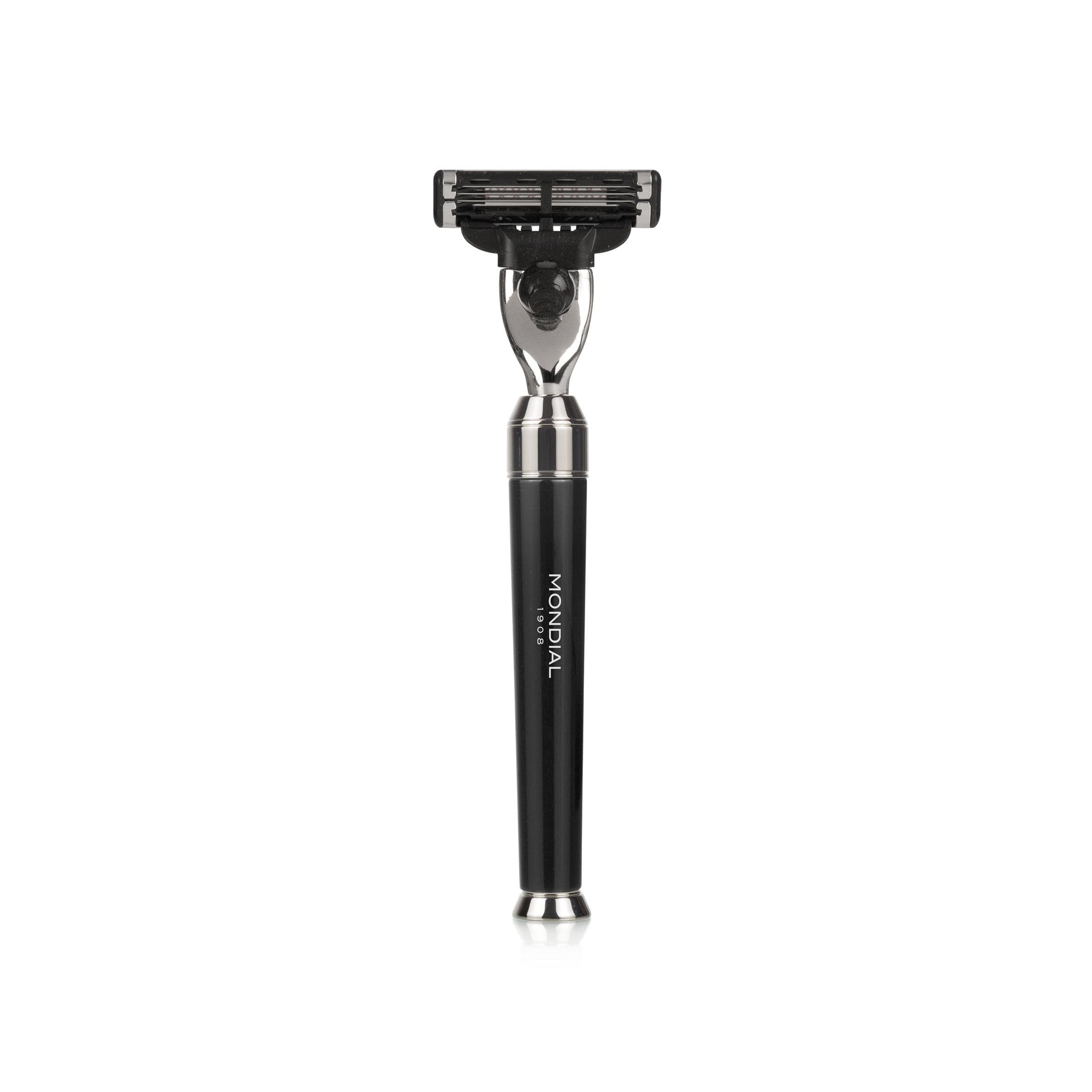 Premium Black Shaving Set: Chrome Stand & Bowl + Super Badger Brush + Razor.