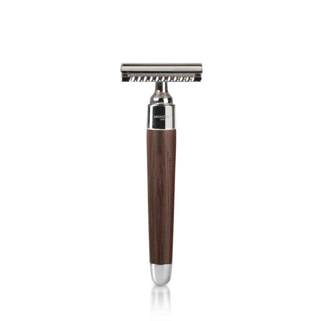 Sphaera Safety Razor with Handle in Wengé Wood.