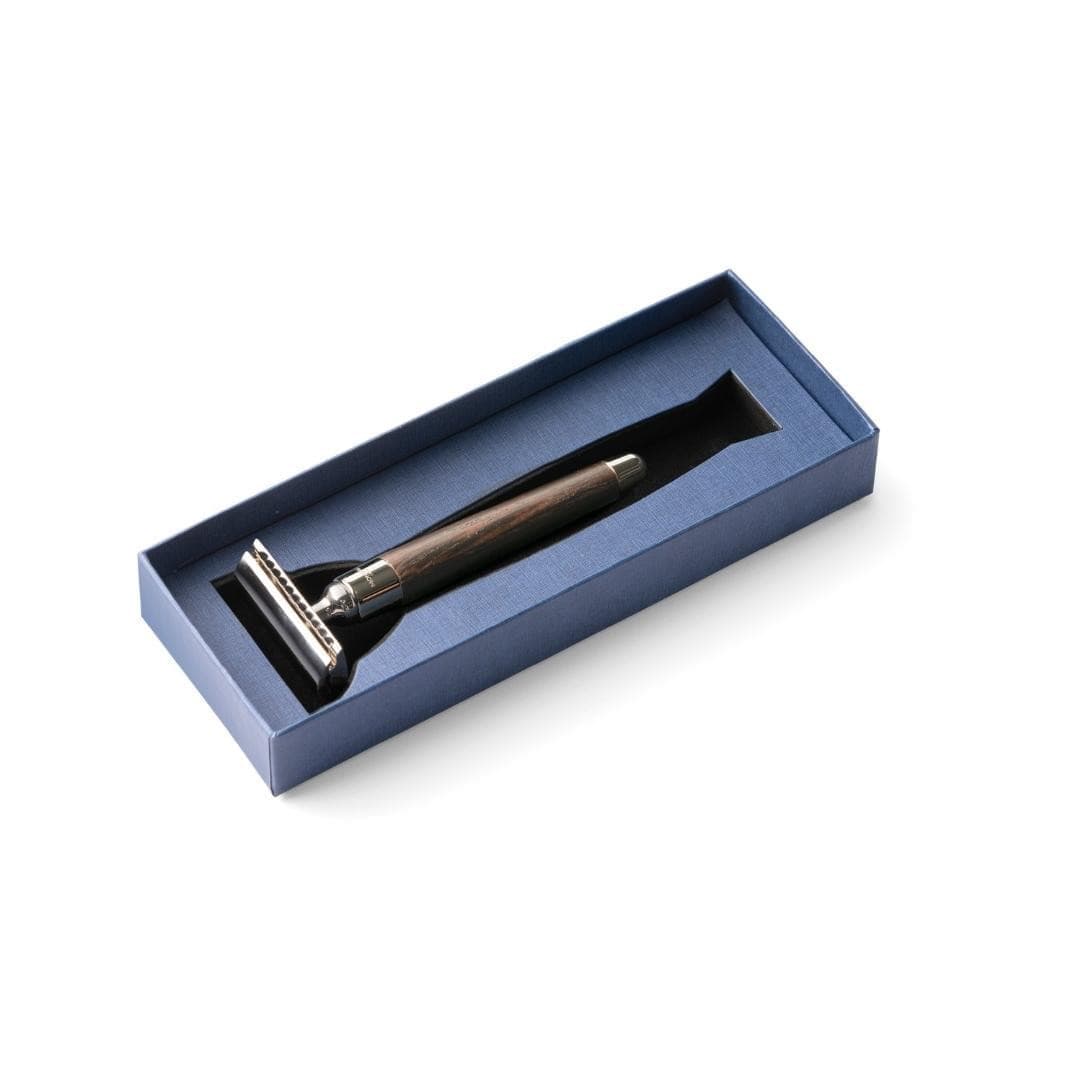 Sphaera Safety Razor with Handle in Wengé Wood.