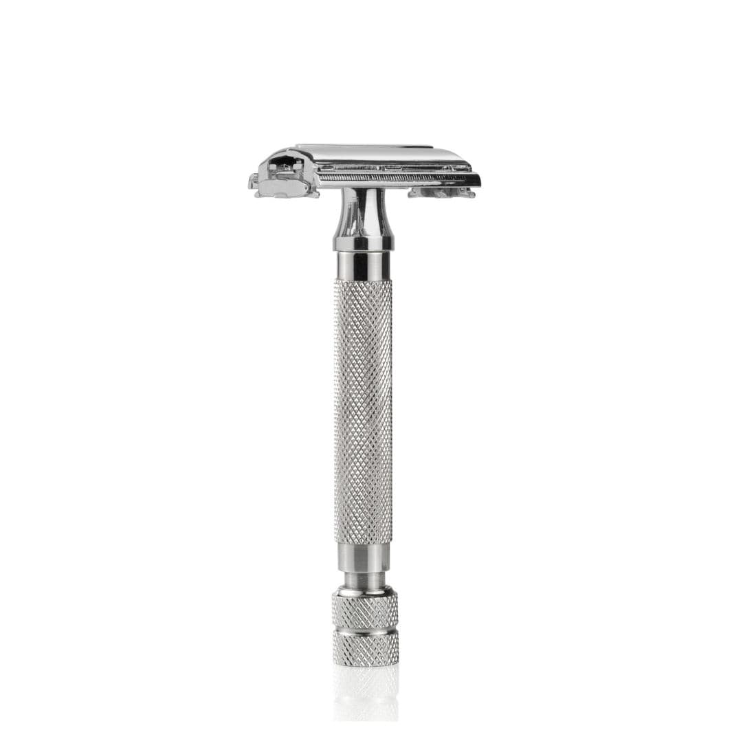 Double Edge Butterfly Safety Razor with Knurled Handle.