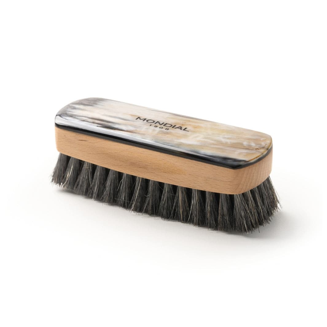 Natural Horn Rectangle Shoe Brush with Black Bristle: 120mm.