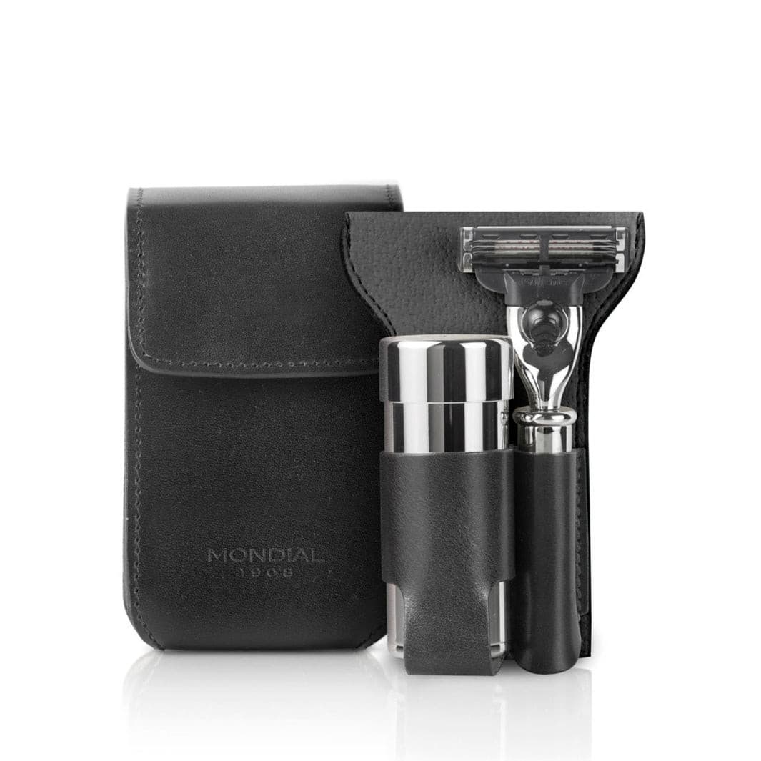 1908 Travel Leather Shaving & in Beard EU Set Mondial Grooming – Moustache Tuscan 3-Piece