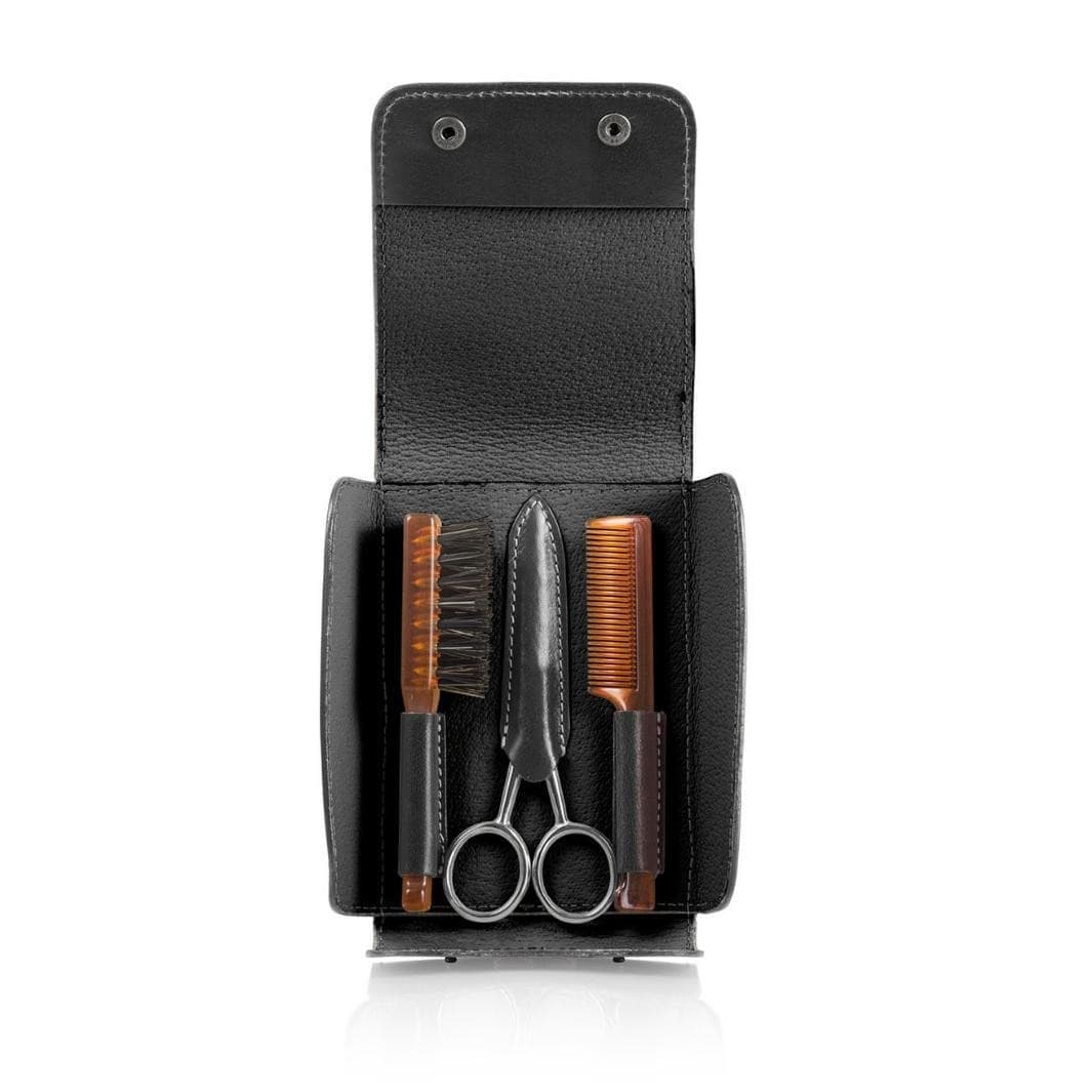 Beard & Moustache Grooming 3-Piece Mondial Shaving in EU Leather 1908 Tuscan Travel – Set