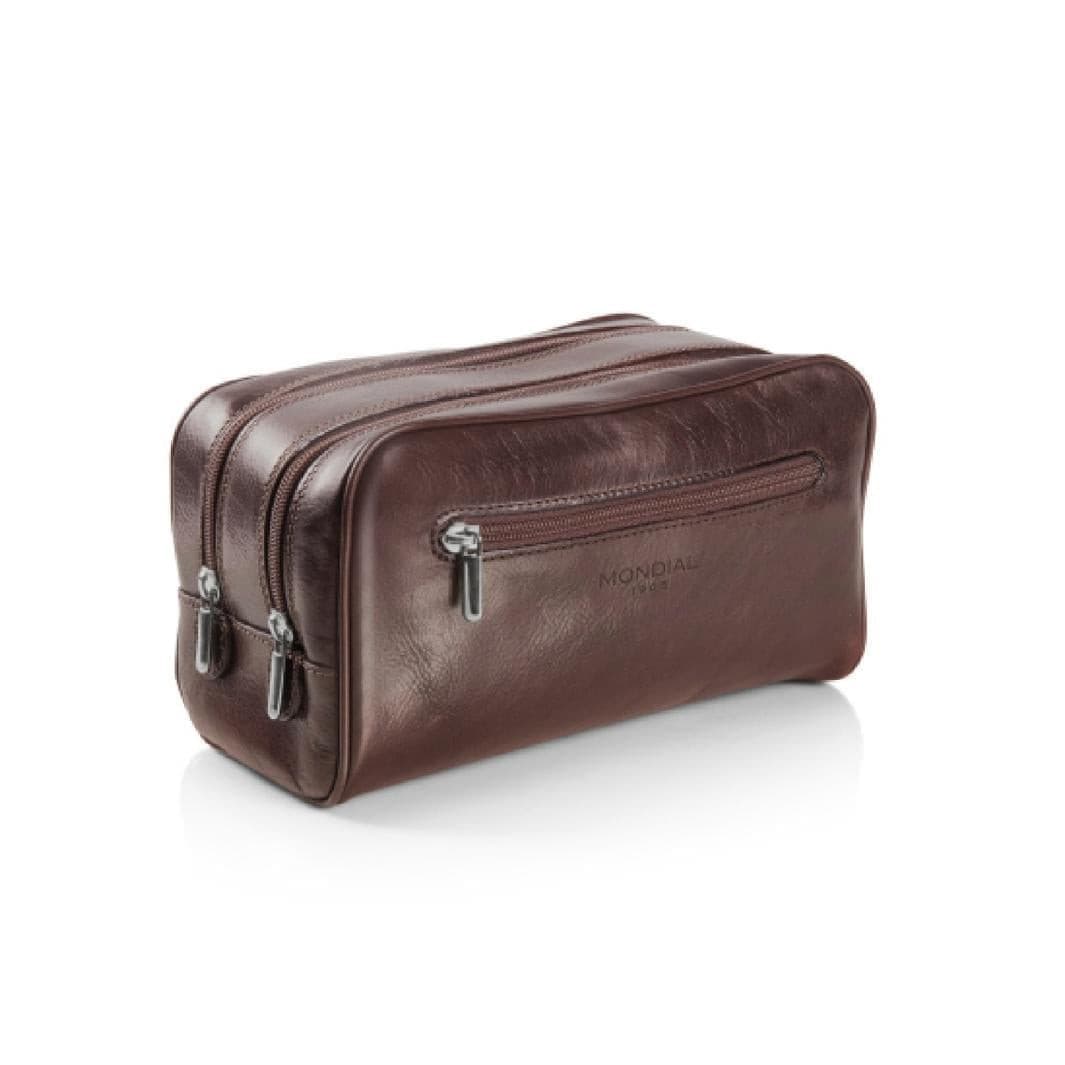 Dual Compartment Toiletry Kit Bag in Tuscan Leather.